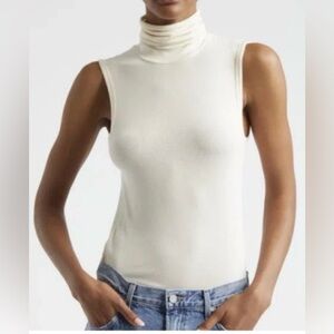 ATM Anthony Thomas Melillo Ribbed Sleeveless Turtleneck Top Irish Cream S NWT